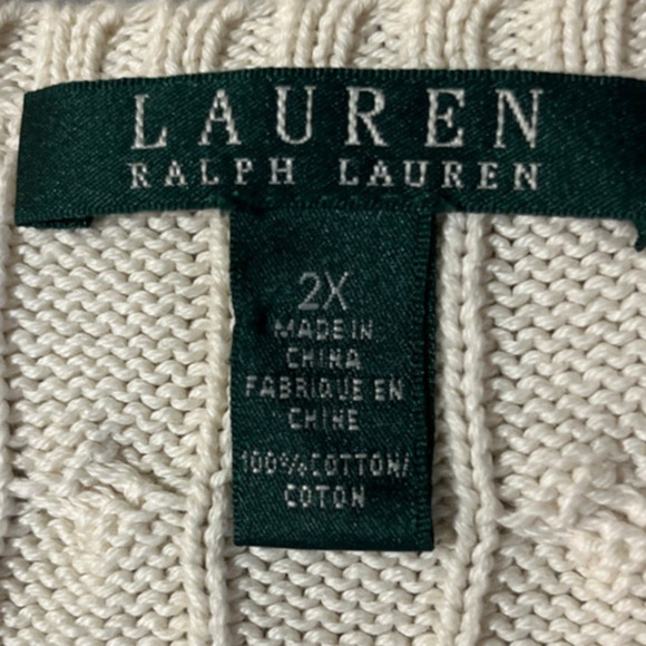 Lauren Ralph Lauren All Aroung Heavy Cable Knit Pullover Sweater 2X V-Neck Prep - Picture 4 of 8